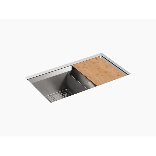 Kohler 33x18x9-1/2 Undermnt Dbl-Equal Bowl Kitchen Sink W/ Cutting Brd & Rack 3159-NA - main